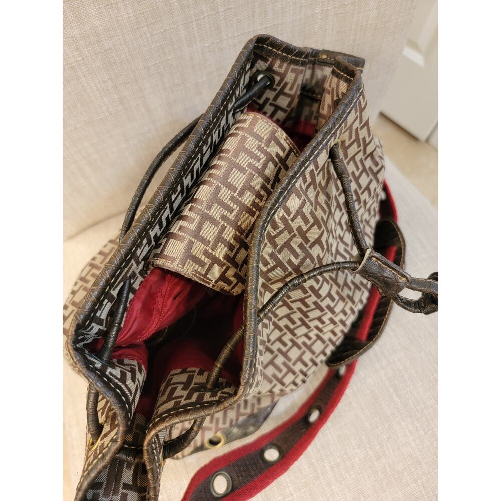 Tommy Hilfiger Monogram Drawstring Bucket Bag Snakeskin Print Grommet Crossbody - Picture 8 of 8